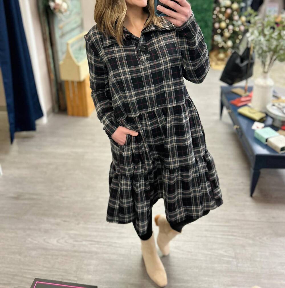NEW SHANE LEE plaid midi dress in black